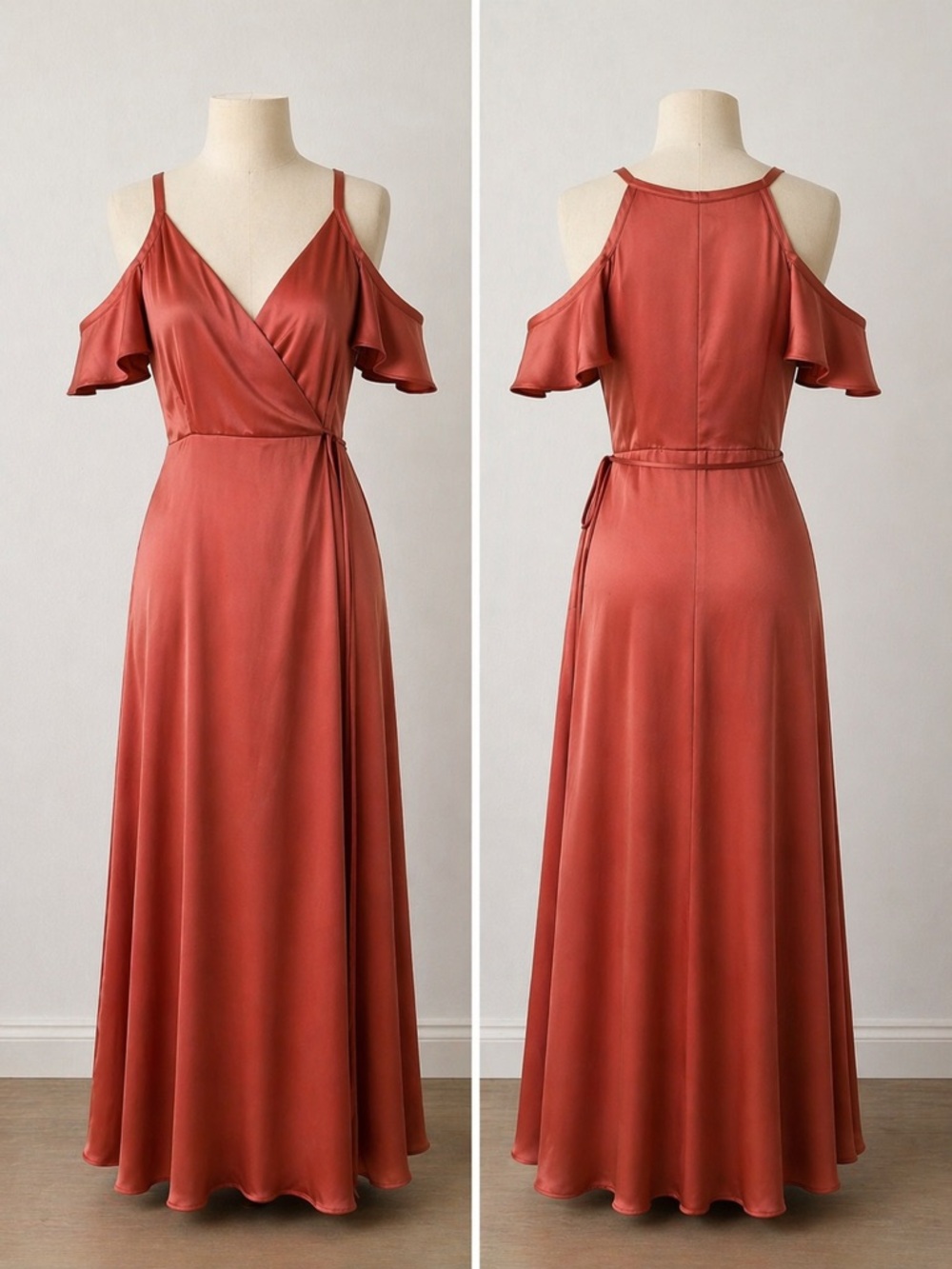 Nine West Rust Cold-Shoulder Satin Wrap Maxi Dress Size XXL
